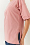 Women's Powder Side Slit Cuff Fold Detailed Crew Neck Short Sleeve Basic T-Shirt 60251203 - 6