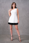 White Lined Atlas Fabric Shoulder Rose Detail Skirt Pleated Design Mini Flared Dress 9357 - 7