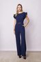 Lycra Thick Crepe Fabric Stylish Office Evening Dress Jumpsuit with Ruffle Sleeves and Accessories - Navy Blue