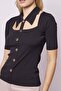 Black Lycra Short Sleeve Bodysuit - Metal Button Detail - 6
