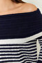 Women's Navy Blue White Degaje Collar Striped Sweater 20246303 - 5