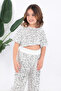 Female Child White Short T-Shirt Sequins Paillette Dancer Costume - 4