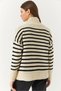 Women's Ecru Black Striped Zippered Knitwear Cardigan 20246314 - 6