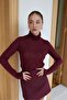Burgundy Turtleneck Transparent Blouse