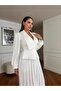 Women's Imported Fabric Pleated Stone Embroidered Sleeve Button Detail Special Design Lined Maxi Dress - 3