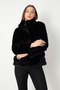 Dofi Women &Apos; S Black Plush Coat with Snap Fasteners, Pockets, Soft and Stylish - 2
