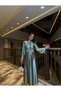 Bel Belted Wide Sleeves Satin Fabric Tesutur Evening Dress 583163 761 - 2