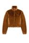 Brown Women's Faux Fur Coat with Elastic Waist - 5