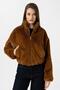 Brown Women's Faux Fur Coat with Elastic Waist