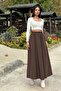 Brown Elastic High Waist, A-Line, Flowy and Loose, Long Kupra Skirt - 6