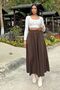 Brown Elastic High Waist, A-Line, Flowy and Loose, Long Kupra Skirt - 2