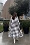 Women's Brown Double Breasted Collar, Belt, Double Pocket, Loose Cut Long Plaid Trench Coat - 5