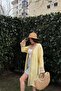 Women's Yellow Muslin Fabric, Loose Kimono Jacket with Straw Stripe Detail - 5