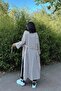 Women's Brick & Ecru Striped Double Breasted Collar, Belt, Loose Cut, Split, Striped, Long Trench Coat - 7