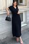 Black Double Breasted Collar, Slit, Belted Waist, Sweatproof, Cotton, Imported Muslin Fabric, Long Dress - 6