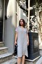 Gray Short Sleeve, Polo Collar, Textured Fabric, Basic Fit/Cut, Aerobin Comfortable Midi Dress - 3