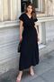 Black Double Breasted Collar, Slit, Belted Waist, Sweatproof, Cotton, Imported Muslin Fabric, Long Dress - 5