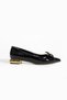 Black Patent Leather Vegan Leather Ballerinas – Gold Detailed Bow Decoration, Orthopedic Sole for Casual & Office Elegance - 6