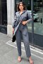 Anthracite Long Tunic Shirt and Comfortable Pants Set - Washed Denim Fabric - 5
