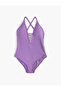 Textured V-Neck Swimsuit - Piping Detailed Finish - 6