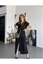Women's Black Linen Belt Pack Short Sleeve Summer Comfortable Cut Slit Daily Long Dress 3221418 - 6