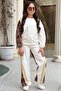 Girls' Sleeves and Legs Leopard Print, White Tracksuit Set with Gold Stripe Detail