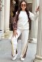 Girls' Sleeves and Legs Leopard Print, White Tracksuit Set with Gold Stripe Detail - 4
