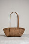Beige Suede Women's Bag - Double Handle, Model 8225