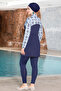 Navy Blue Lycra Full Covered Hijab Swimsuit - 1256-170 - 3