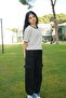 Oversize Striped Short Sleeve T-Shirt & Double Cargo Pocket Leg Elastic Suit