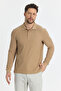 Blum Men's Beige Slim Fit Waffle Pattern 100% Cotton Lycra Non-Curling Collar Long Sleeve Polo Collar Sweatshirt