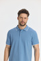 Ricos Men's Slim Fit Blue 100% Cotton Non-Shrink Fabric Lapel Detailed Polo Neck T-Shirt