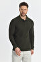 Blum Men's Khaki Slimfit Waffle Pattern 100% Cotton Lycra Non-Curling Collar Long Sleeve Polo Collar Sweatshirt - 7