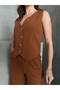 Butterfly Button Detailed Lined Vest and Trousers Double Set