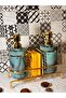 Luxury Marble Patterned Turquoise Color Gold Detail Stand Sponge 2-Piece Detergent Dispenser/Soap Dispenser - 2