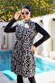 Quick Drying Parachute Fabric Zippered Gilet Model Closed Hijab Swimsuit 3862 - 5