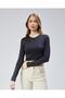 Set of 2 Soft Touch Round Neck Long Sleeve Blouse/Body - Black and White - 3