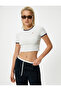 Crop T-Shirt Color Contrast Ribbed Cotton Slim Fit - 3