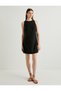 Mini Linen Dress Crew Neck with Back Window Detail - 3