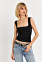 Women's Black Square Neck Blouse Tf64