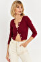 Burgunderfarbene Basic-Bluse – Knopfdetail, ALB3814