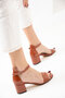 Tan Patent Leather Women's Classic Heeled Shoes 14529