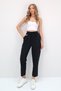 Women's Black Double Pocket Linen-Look Baggy Cut Woven Trousers Alc-X13653 - 4