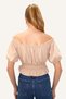 Women's Camel Madonna Collar Waist and Sleeves Elastic Front Gathered Crop Woven Blouse ALC-X8562 - 5