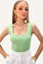 Women's Mint Green Square Neck Slim Mercerized Blouse Alc-7122 - 3