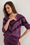 Women's Purple Stripe Detailed Wool Viscose Loose Blouse Blz- 19002826 - 4