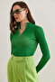 Women's Wash Green Zip Turtleneck Lycra Blouse Blz- 19001155 - 6