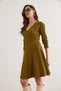 Women's Oil Green Double Breasted Neckline Textured Seersucker Dress Elb- 19002333 - 4