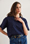 Women's Navy Blue Print Stone Detailed Regular Fit T-Shirt Tsh- 19000831 - 4