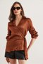 Women's Bitter Brown Satin Crinkle Flowy Shirt with Side Tie Detail Gml- 19001281 - 4